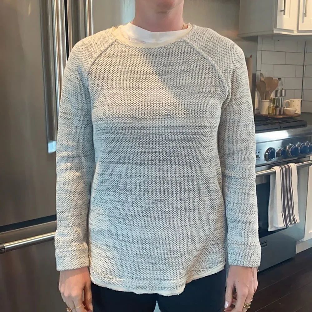 Vince Gray Woven Sweater With Cream Silk Trim